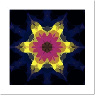 Retro Mandala Flower Pink Yellow and Blue Posters and Art